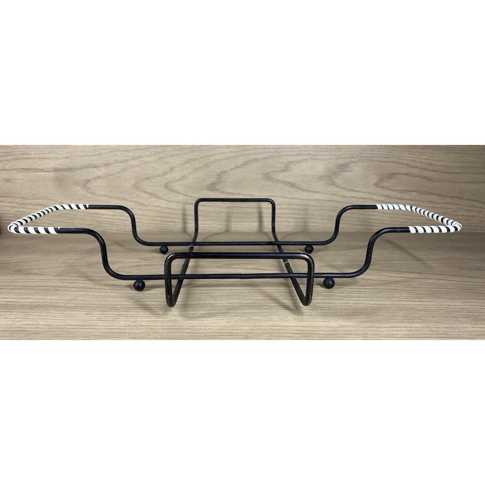 Vtg Casserole Cradle Kitchen Black Metal White Wrapped Handles 8" x 8"